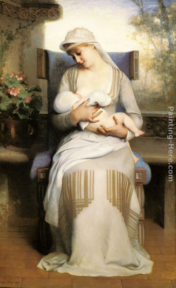 Young Mother Feeding Her Baby painting - Emile Levy Young Mother Feeding Her Baby art painting